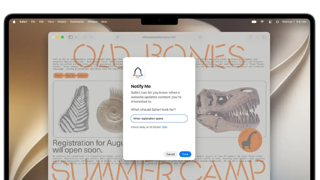 macOS 27 Safari Notify Me