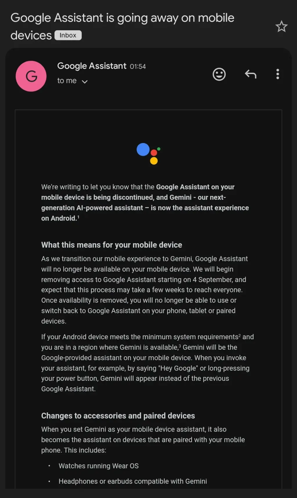 Correo Cambio Google Assistant